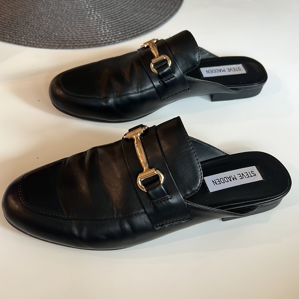Steve Madden Kandi Black Leather Mules